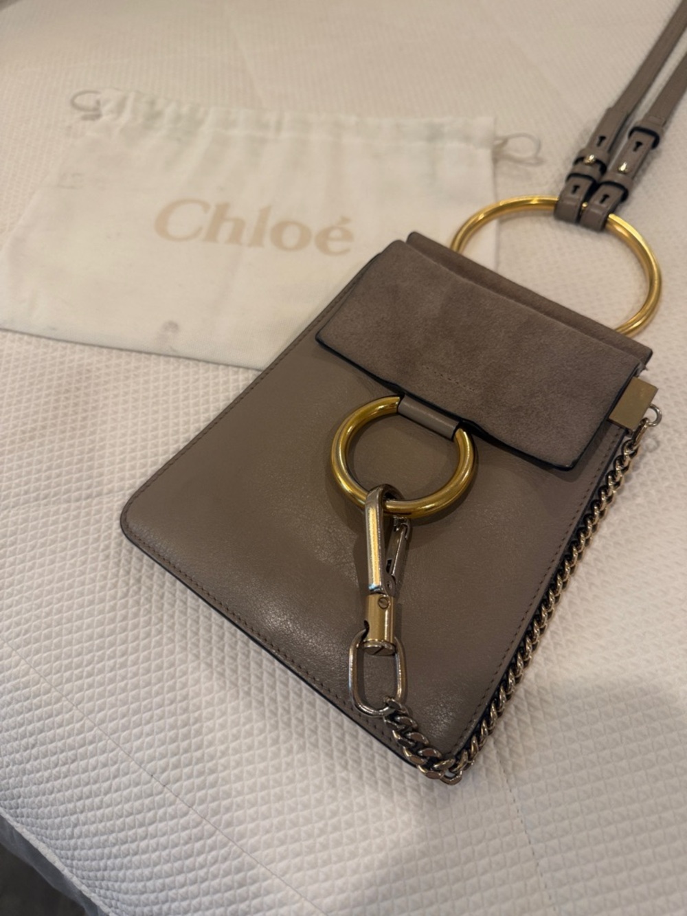 Chloé Faye Small Leather & Suede Crossbody - Taupe with Gold Hardware